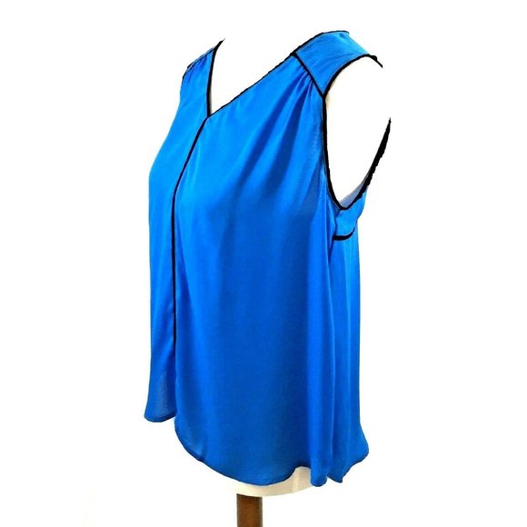 NSR Sleeveless Top Blue With Black Trim Petite Medium - Picture 2 of 5